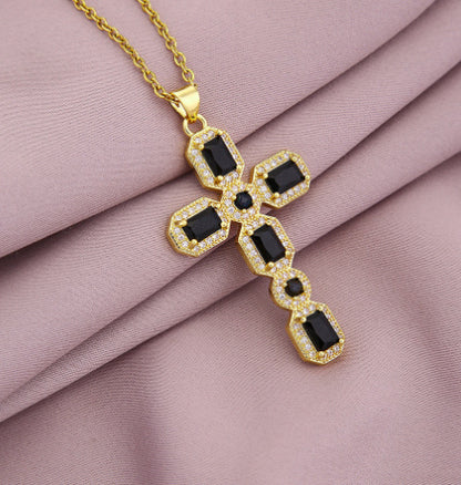 Personalized Hip Hop Cross Trendy Necklace Colorful Zircon Necklace