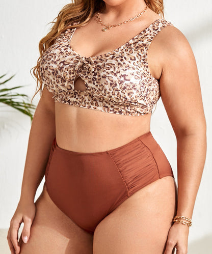 Tankini Fat Woman Swimsuit Leopard Print Conservative