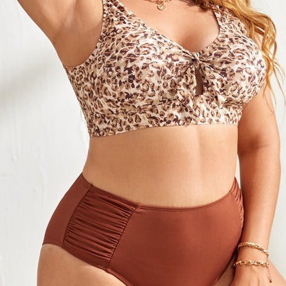 Tankini Fat Woman Swimsuit Leopard Print Conservative