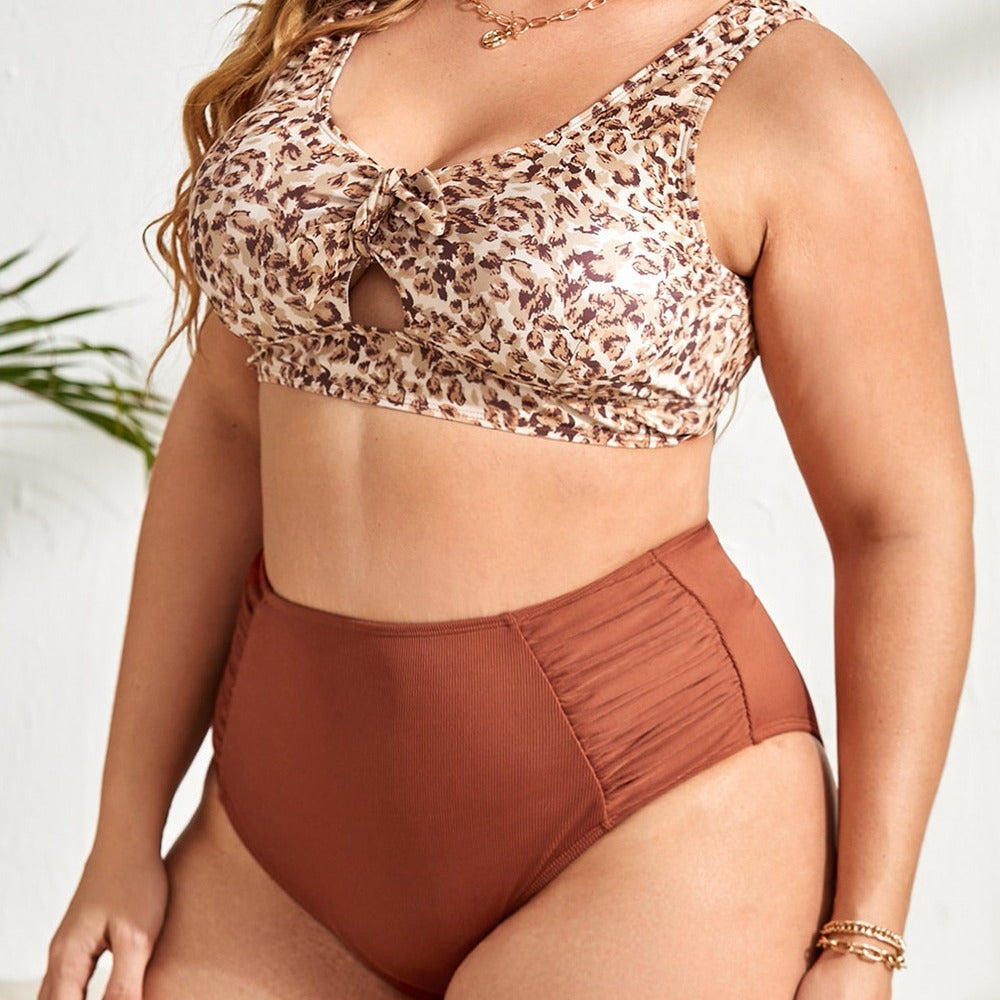 Tankini Fat Woman Swimsuit Leopard Print Conservative