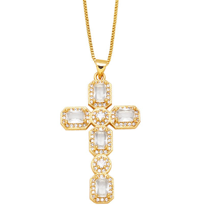 Personalized Hip Hop Cross Trendy Necklace Colorful Zircon Necklace