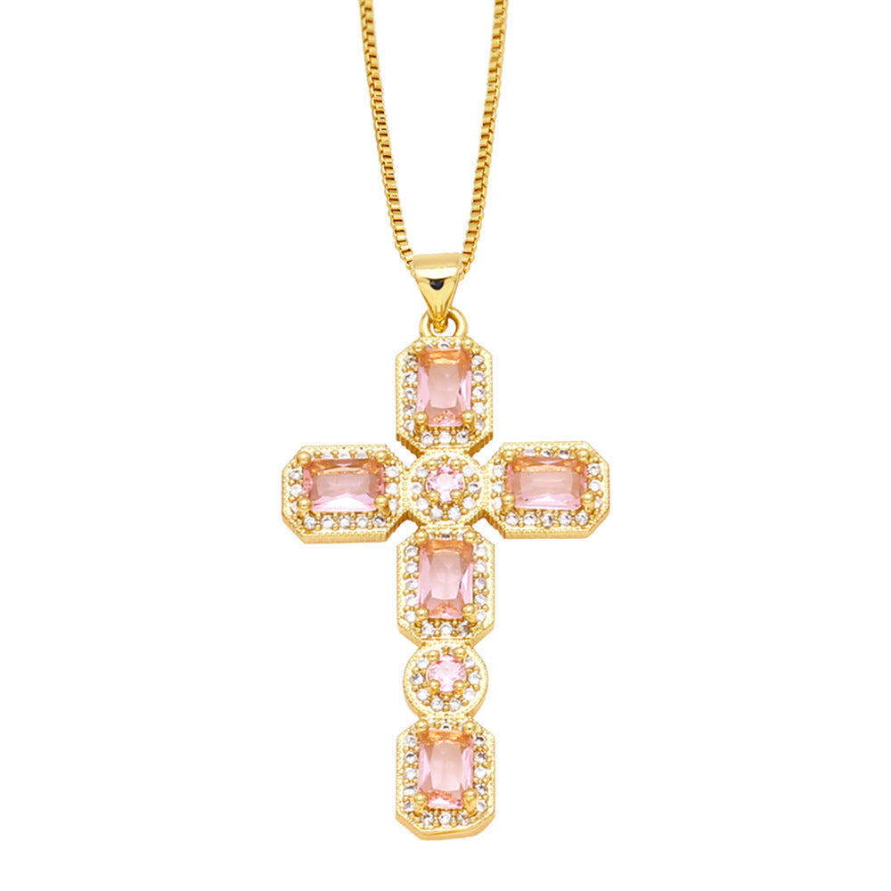 Personalized Hip Hop Cross Trendy Necklace Colorful Zircon Necklace