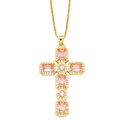 Personalized Hip Hop Cross Trendy Necklace Colorful Zircon Necklace