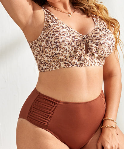 Tankini Fat Woman Swimsuit Leopard Print Conservative